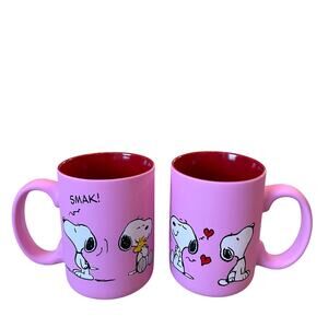 2pc 2026 Peanuts Snoopy & Woodstock Hot Pink 'SMAK' Valentine's Day 21 oz Mugs